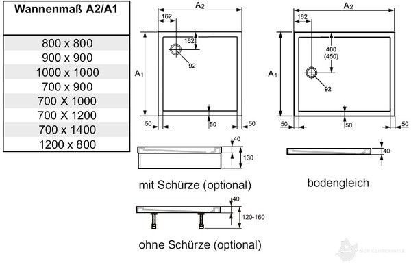 202162 Purano Душевой поддон 100*100 см литой мрамор, возможно необходимы 508059000, 202182, 202187