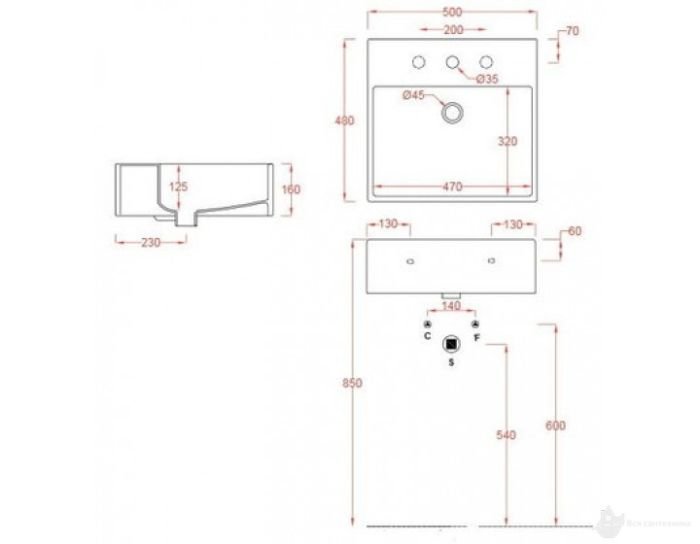 QUL002 Раковина подвесная 50х480 см, цвет белый